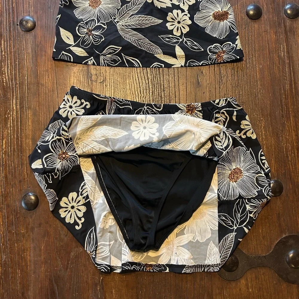 Tropical Floral Bikini Set in Black and Gold
